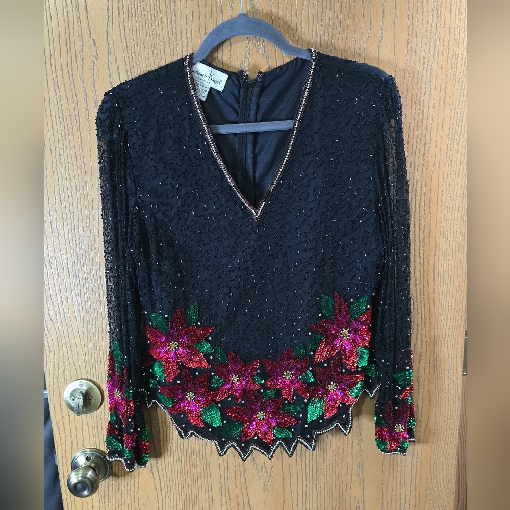 Laurence Kazar Vintage Beaded Holiday Blouse